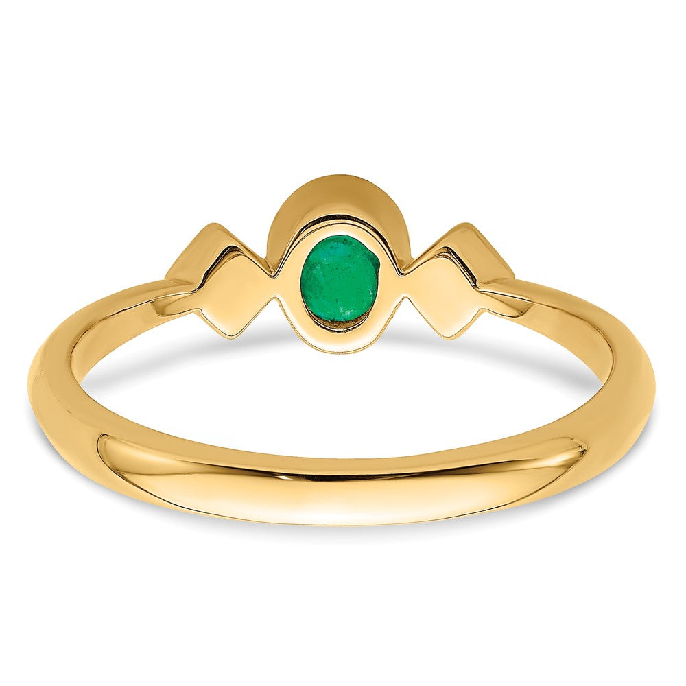 14k Oval Bezel Emerald and Diamond Ring