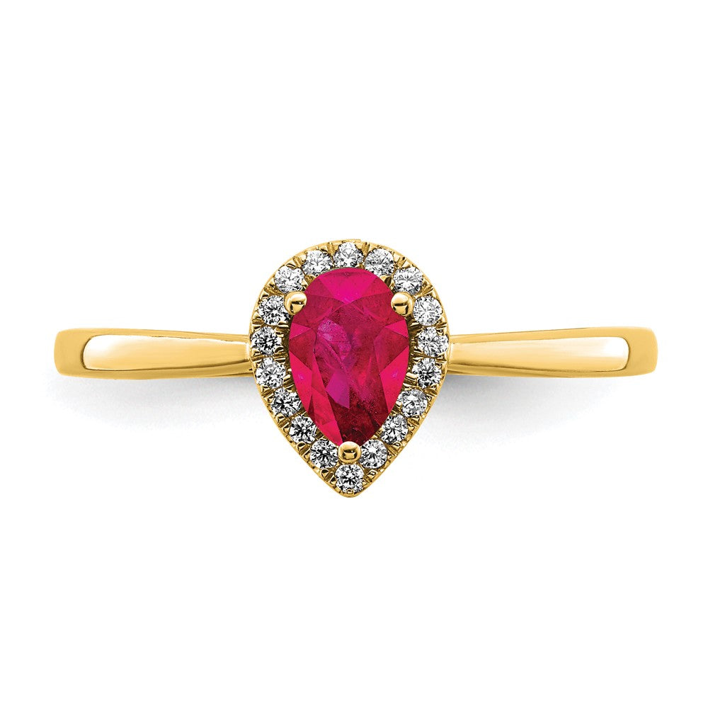 14k Pear Ruby and Diamond Halo Ring