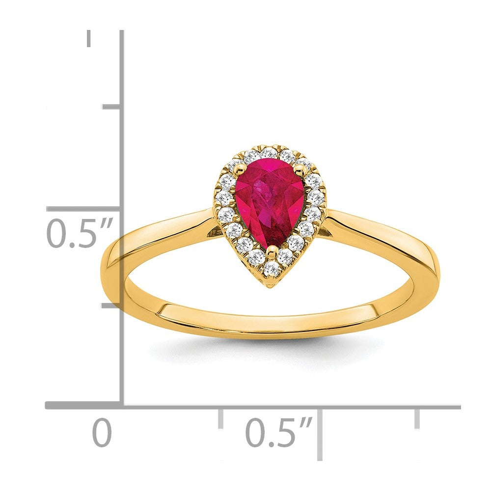 14k Pear Ruby and Diamond Halo Ring
