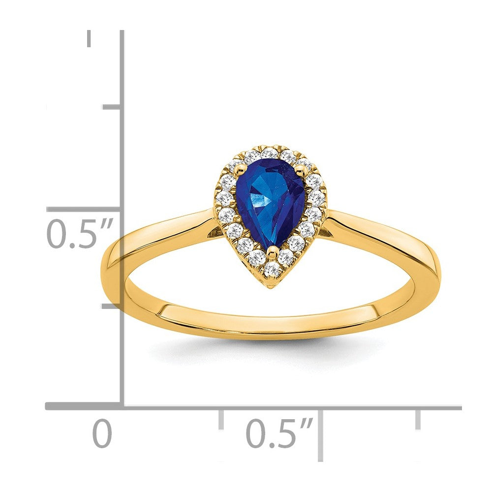 14k Pear Sapphire and Diamond Halo Ring