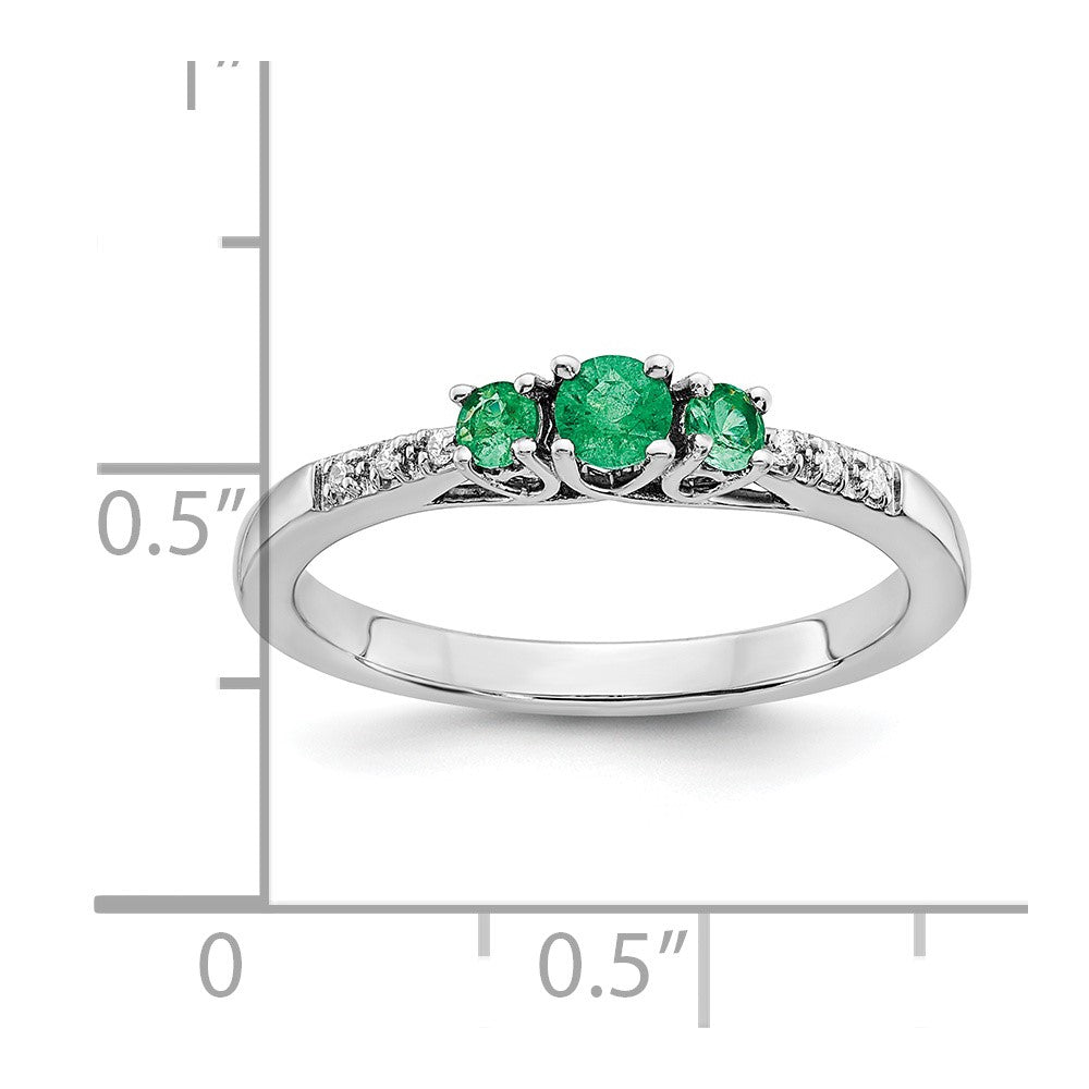14k White Gold Emerald and Diamond 3-stone Ring