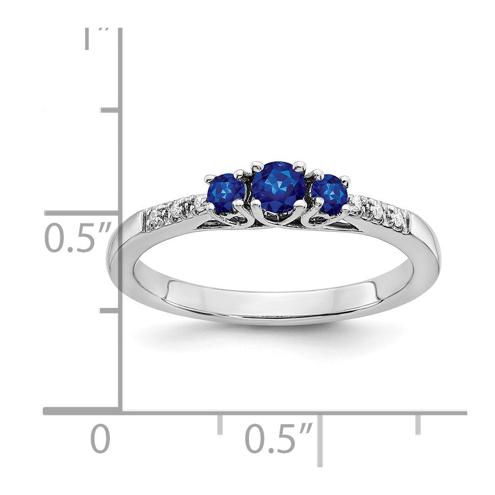14k White Gold Sapphire and Diamond 3-stone Ring