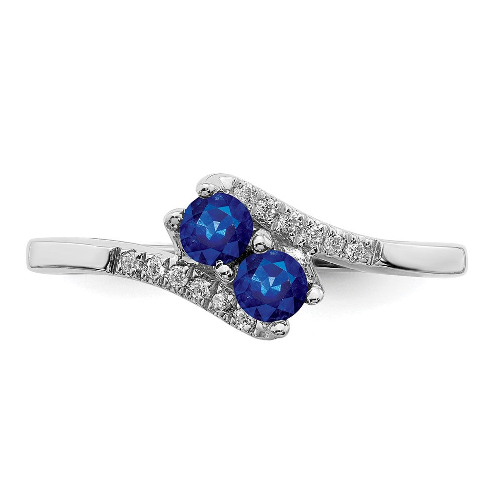 14k White Gold Sapphire and Diamond 2-stone Bypass Ring