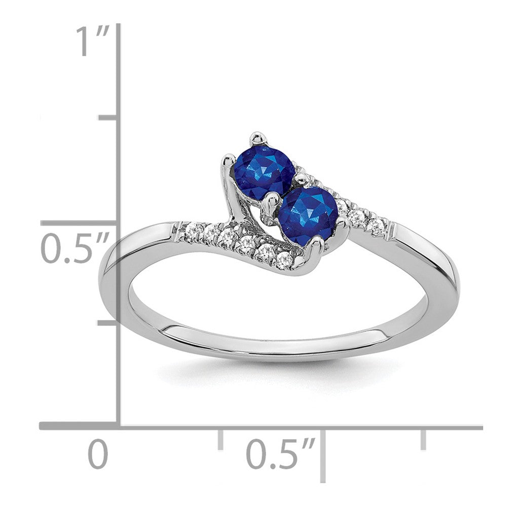 14k White Gold Sapphire and Diamond 2-stone Bypass Ring