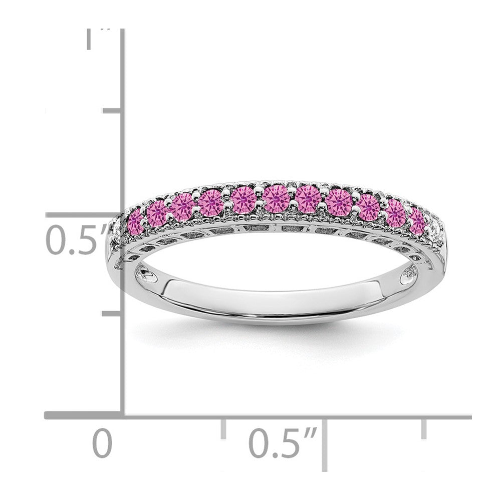 14k White Gold Created Pink Sapphire and Diamond Band