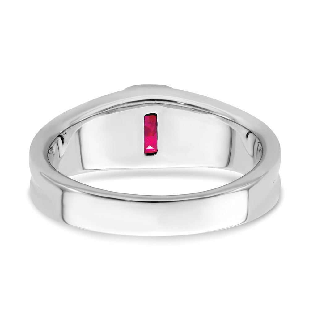 14k White Gold Created Ruby and Diamond Mens Ring