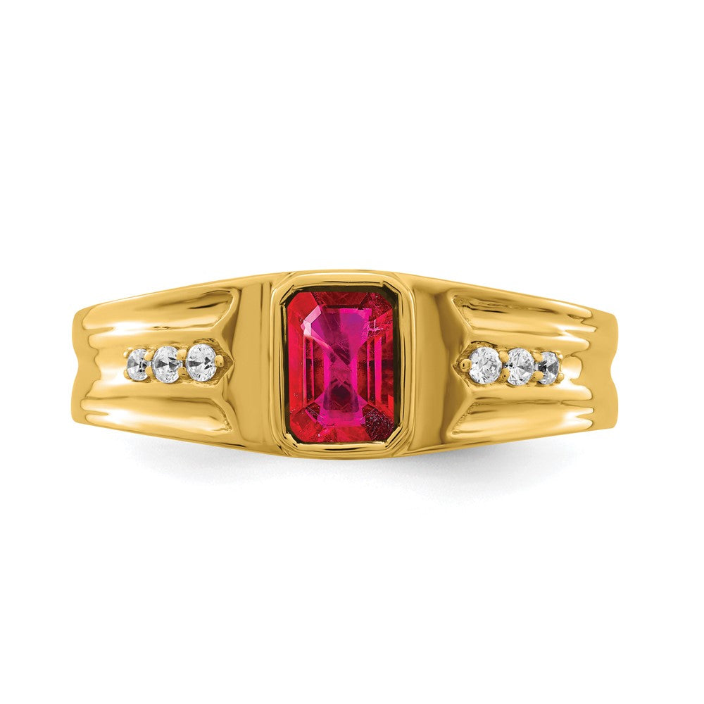 14k Created Ruby and Diamond Mens Ring