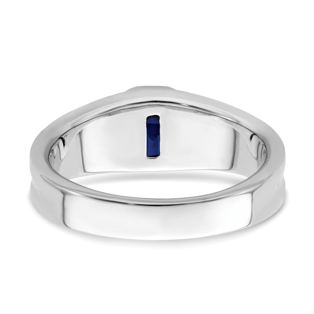 14k White Gold Created Sapphire and Diamond Mens Ring