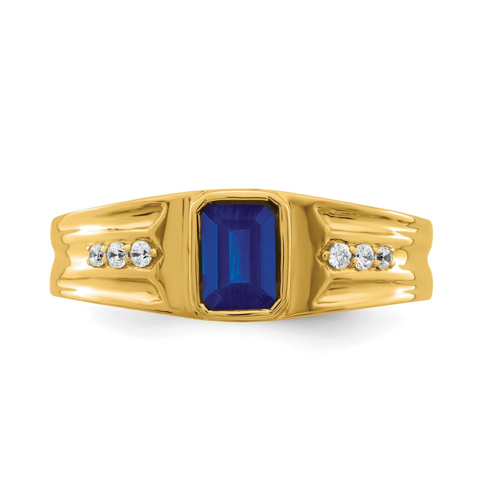 14k Created Sapphire and Diamond Mens Ring