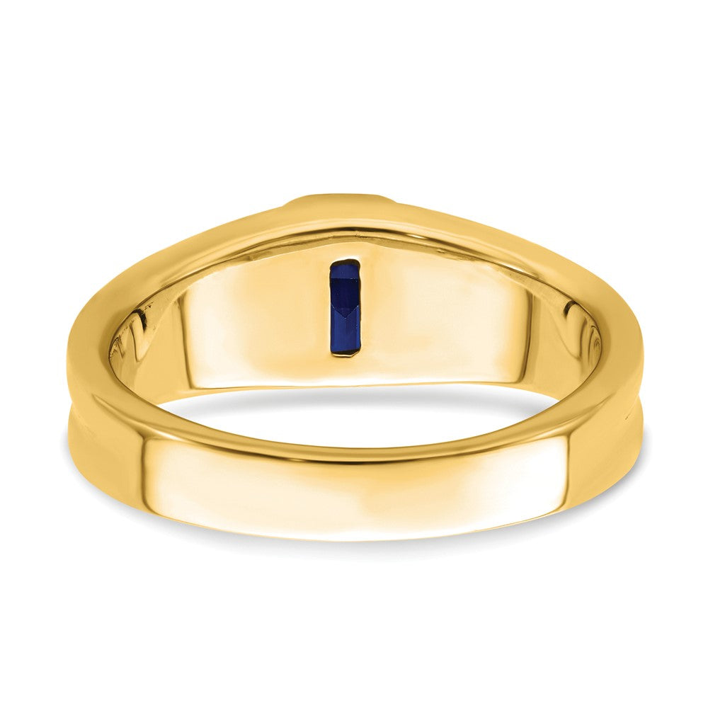 14k Created Sapphire and Diamond Mens Ring