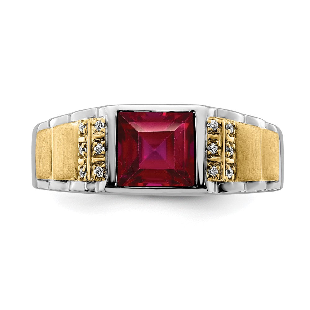 14k Two-tone Created Ruby and Diamond Mens Ring