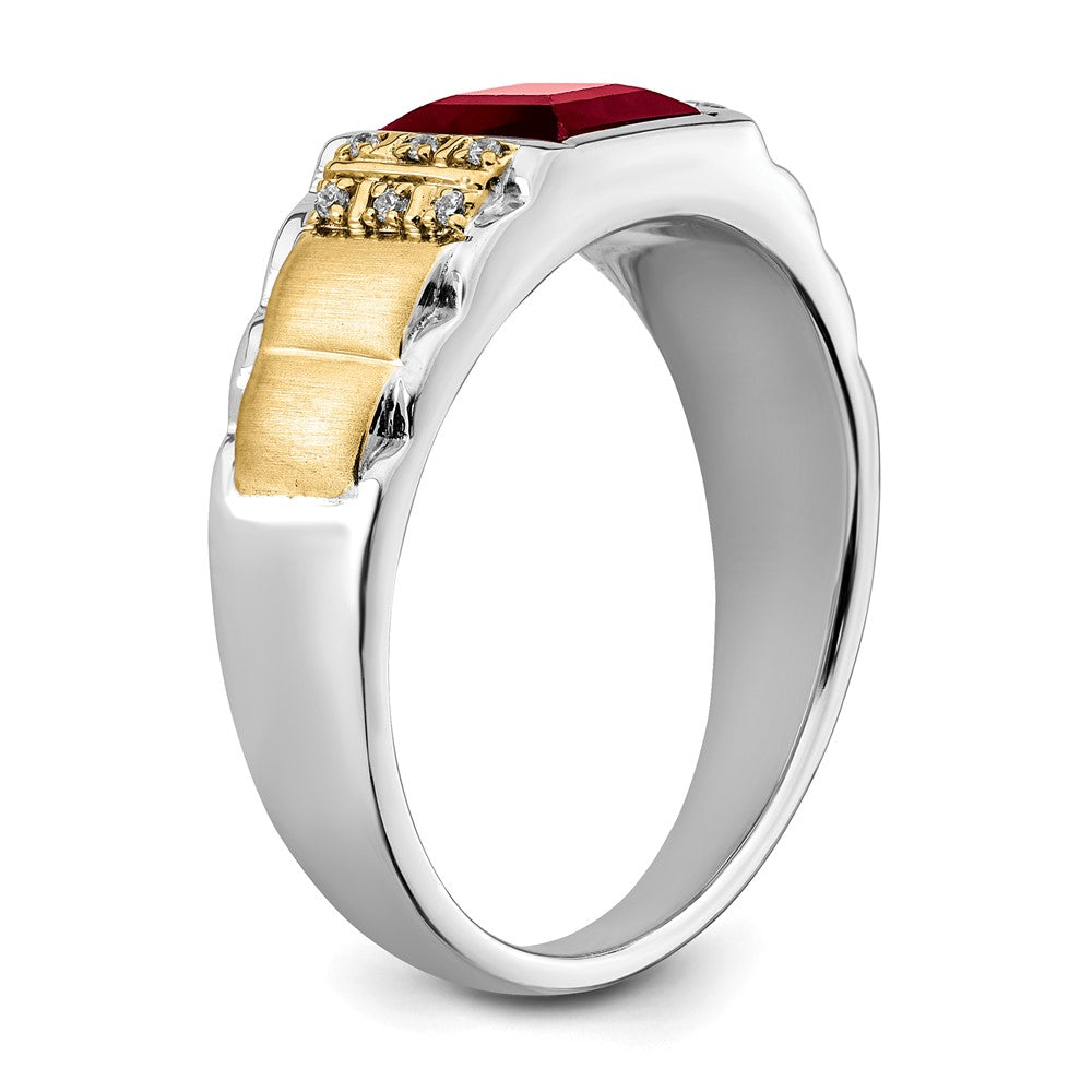14k Two-tone Created Ruby and Diamond Mens Ring