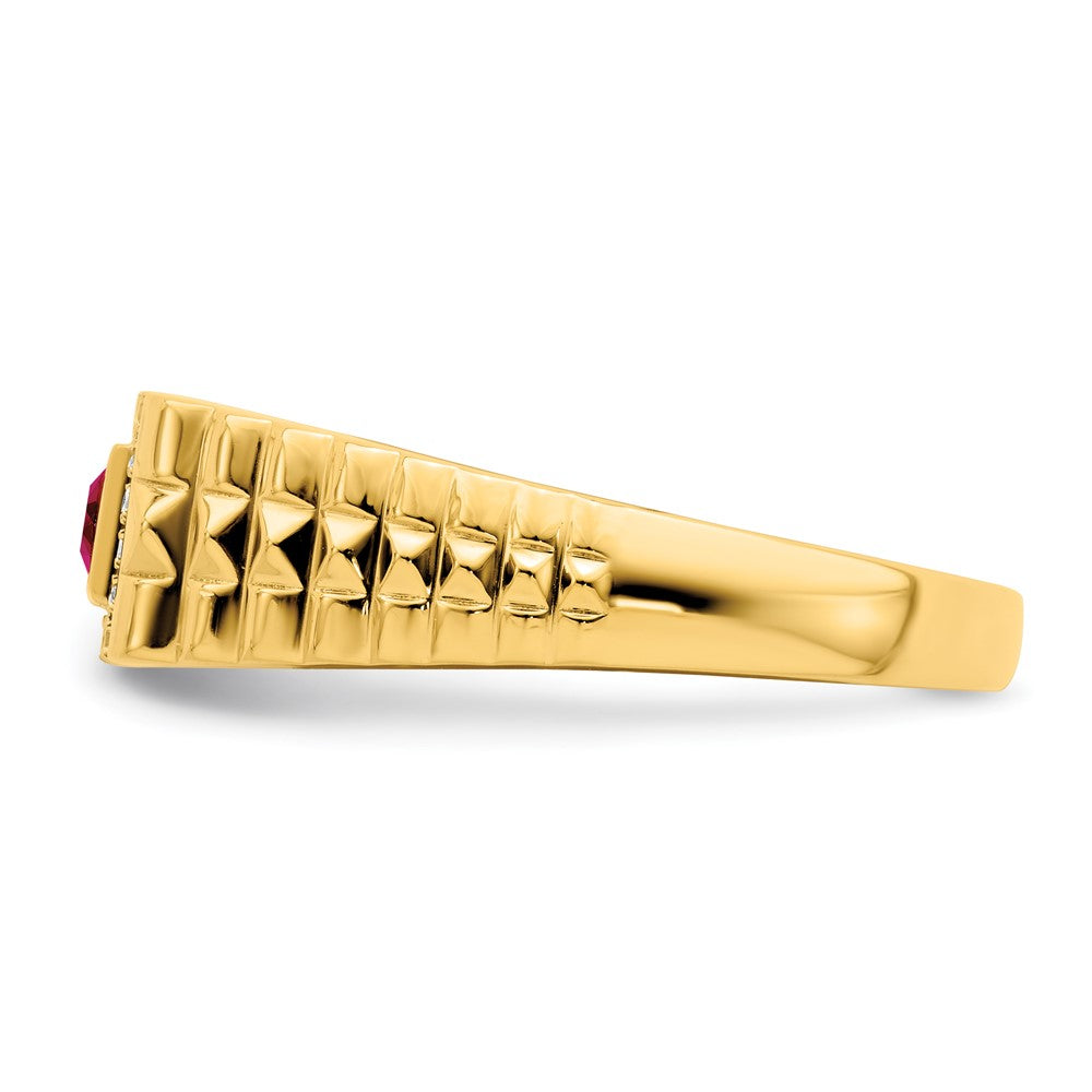 14k Square Ruby and Diamond Mens Ring