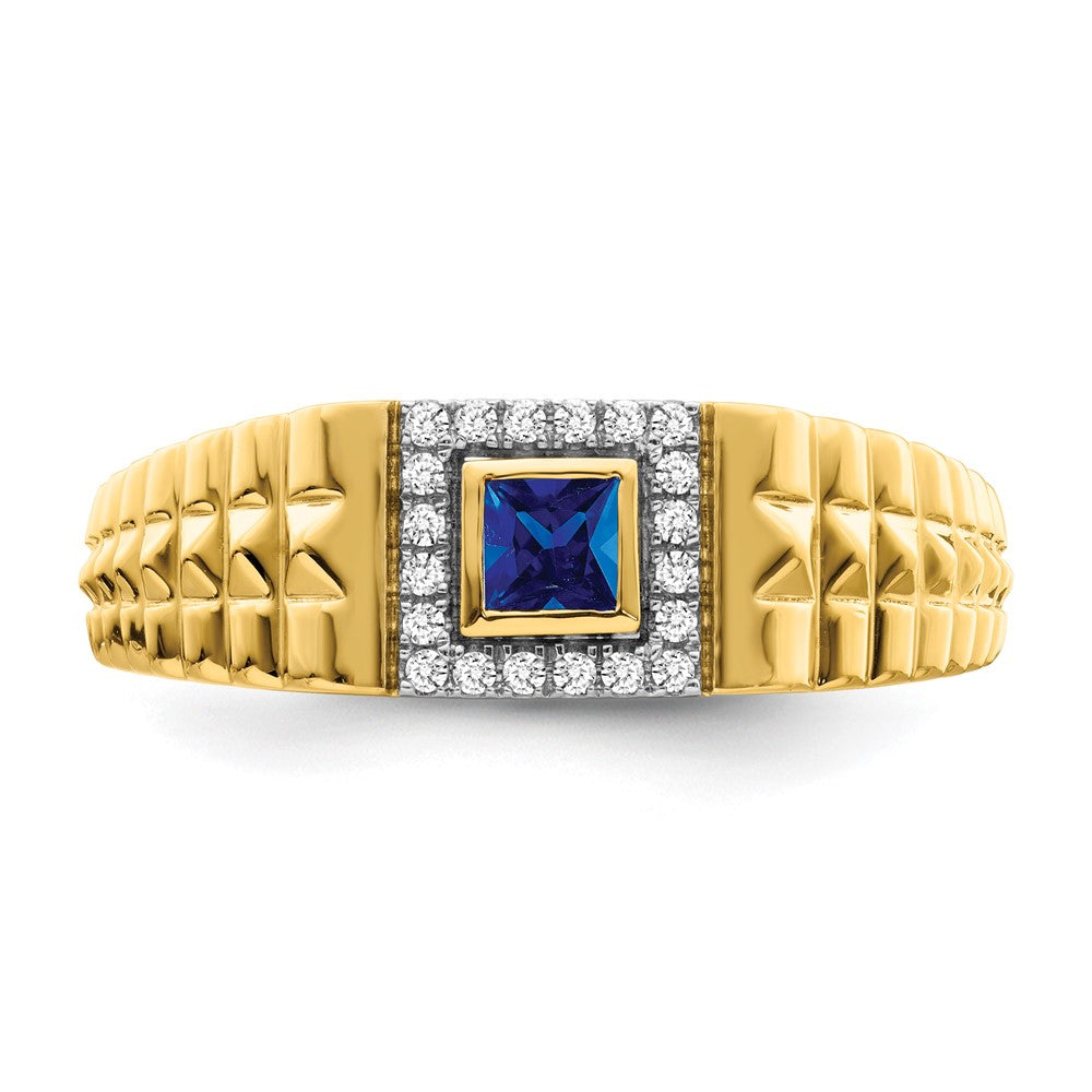 14k Square Sapphire and Diamond Mens Ring