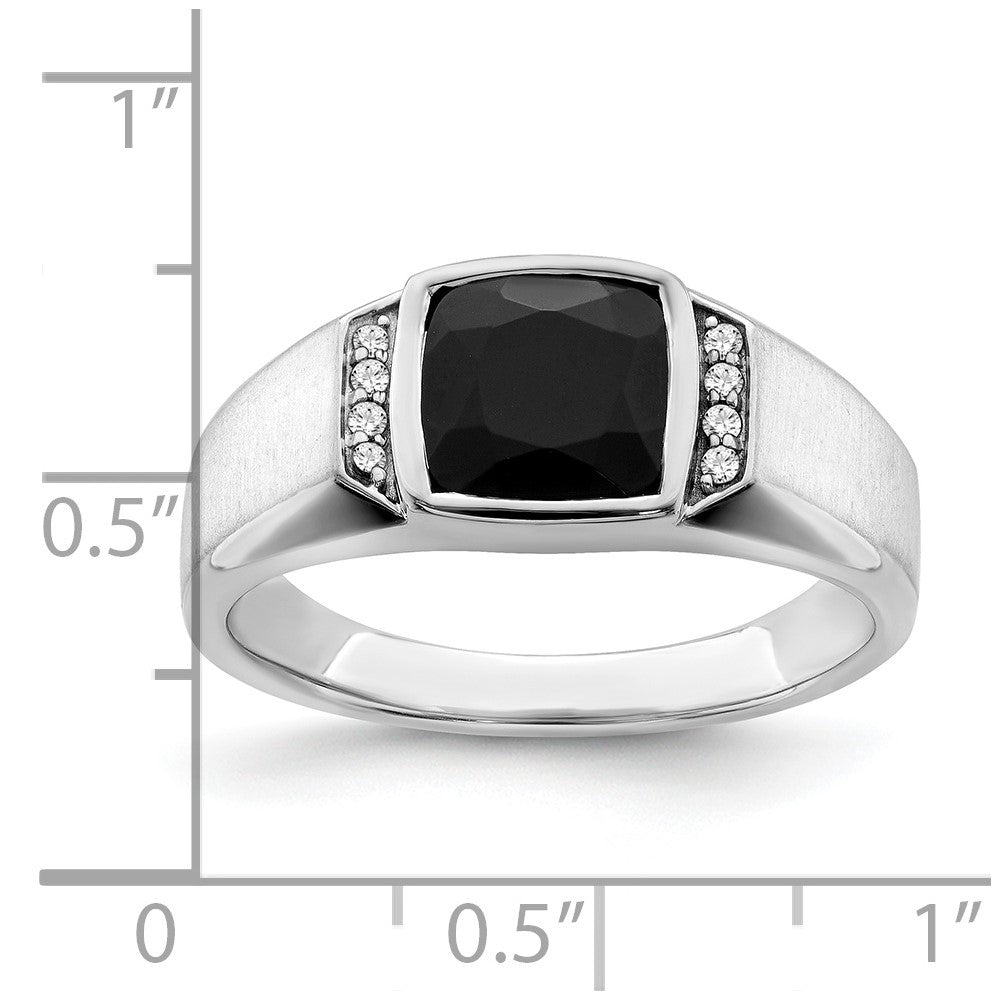 14k White Gold Onyx and Diamond Mens Ring