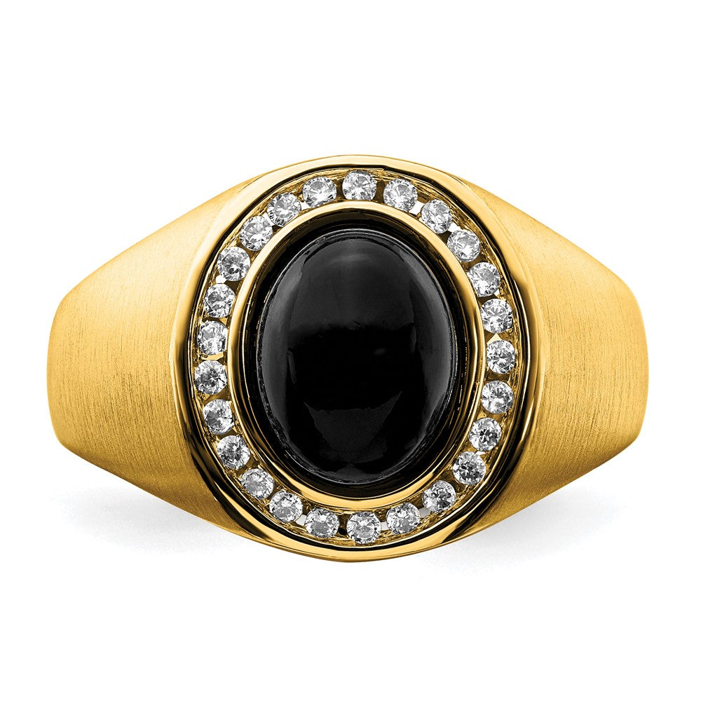 14k Oval Onyx and Diamond Mens Ring