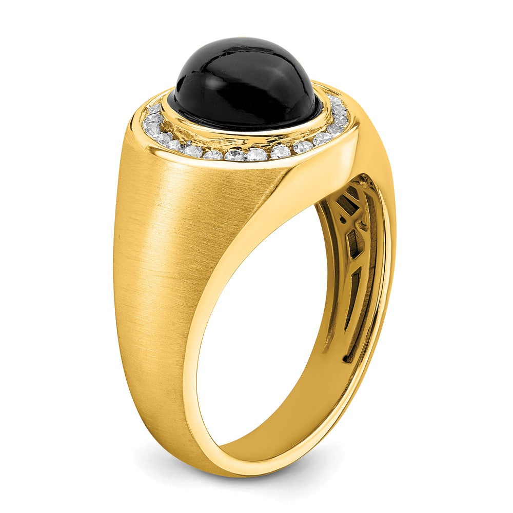 14k Oval Onyx and Diamond Mens Ring