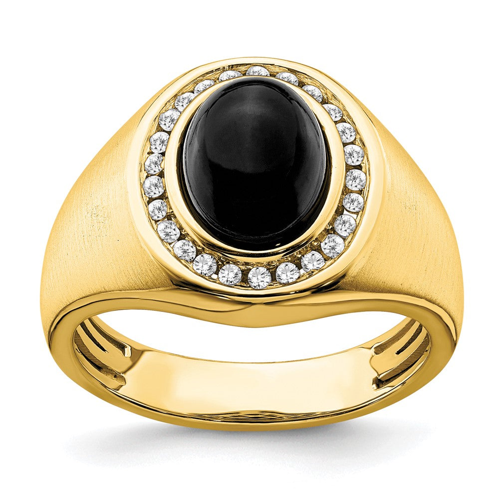 14k Oval Onyx and Diamond Mens Ring