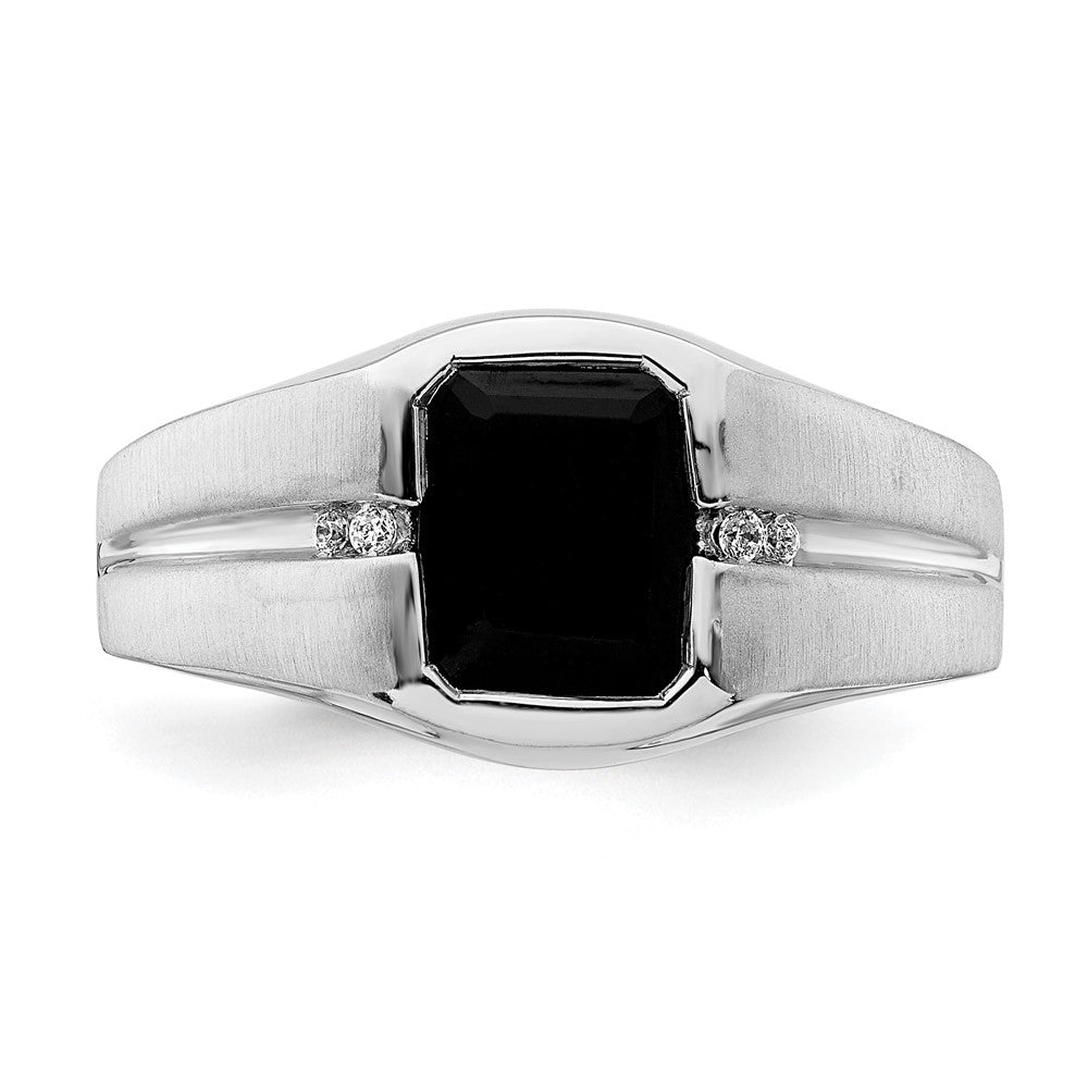 14k White Gold Onyx and Diamond Mens Ring