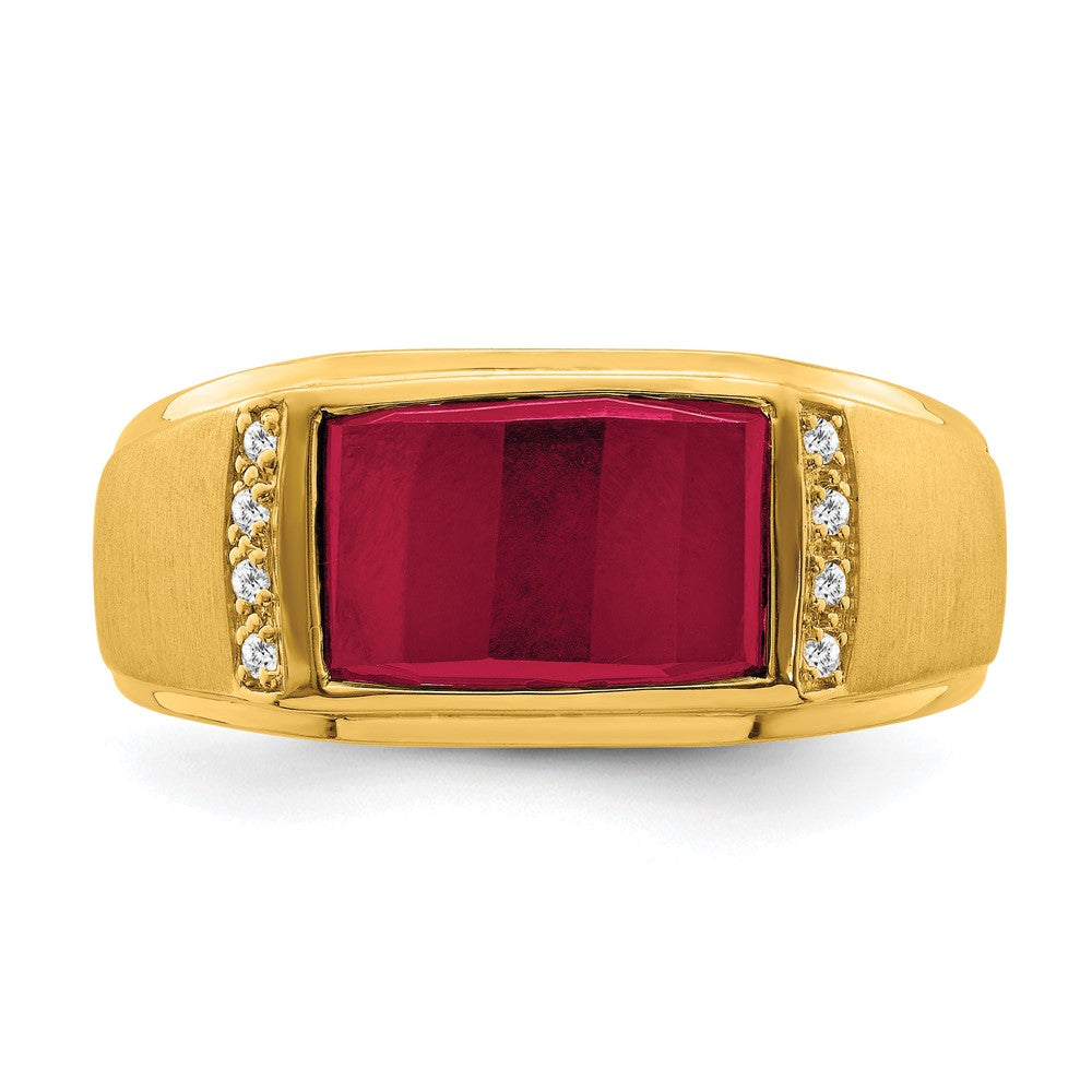 14k Created Ruby and Diamond Mens Ring