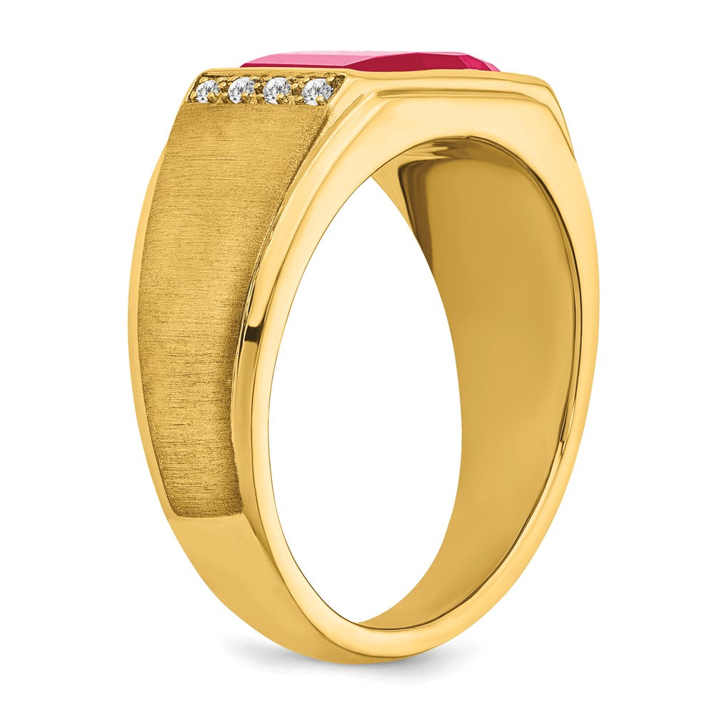 14k Created Ruby and Diamond Mens Ring