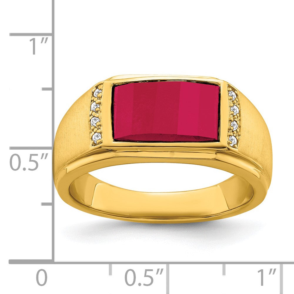 14k Created Ruby and Diamond Mens Ring