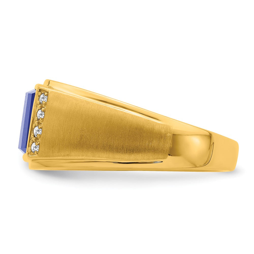 14k Created Sapphire and Diamond Mens Ring