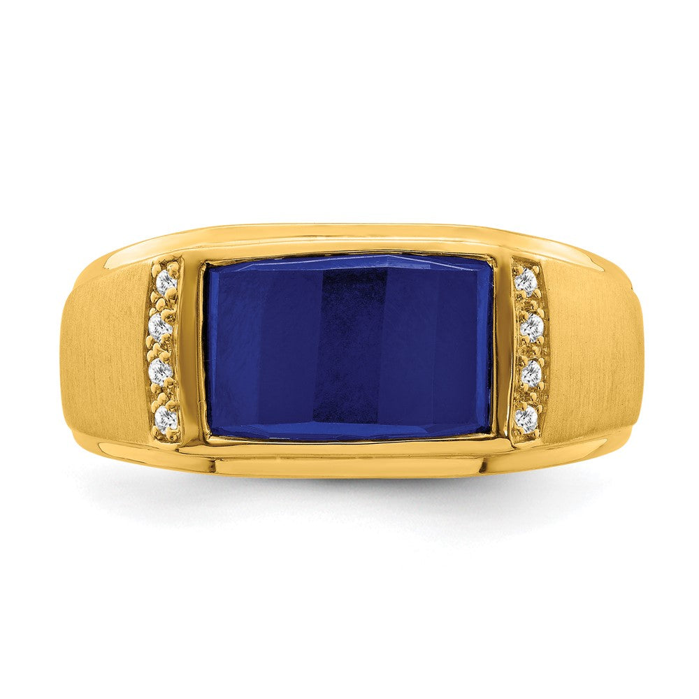 14k Created Sapphire and Diamond Mens Ring