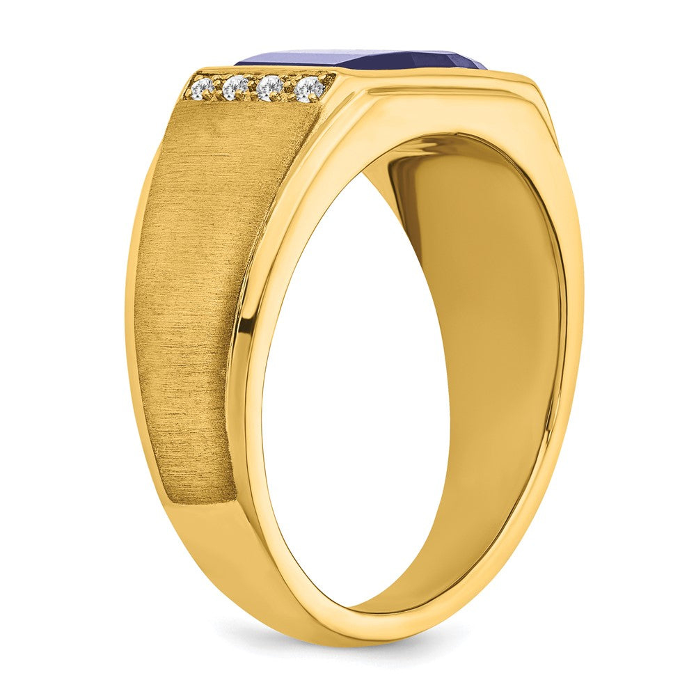 14k Created Sapphire and Diamond Mens Ring