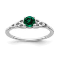 14K White Gold Created Emerald Celtic Knot Ring