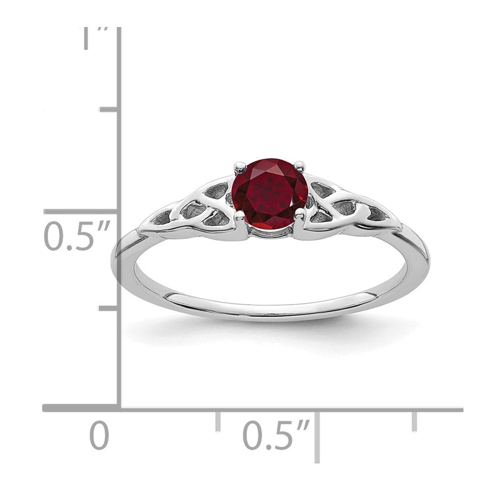 14K White Gold Created Ruby Celtic Knot Ring