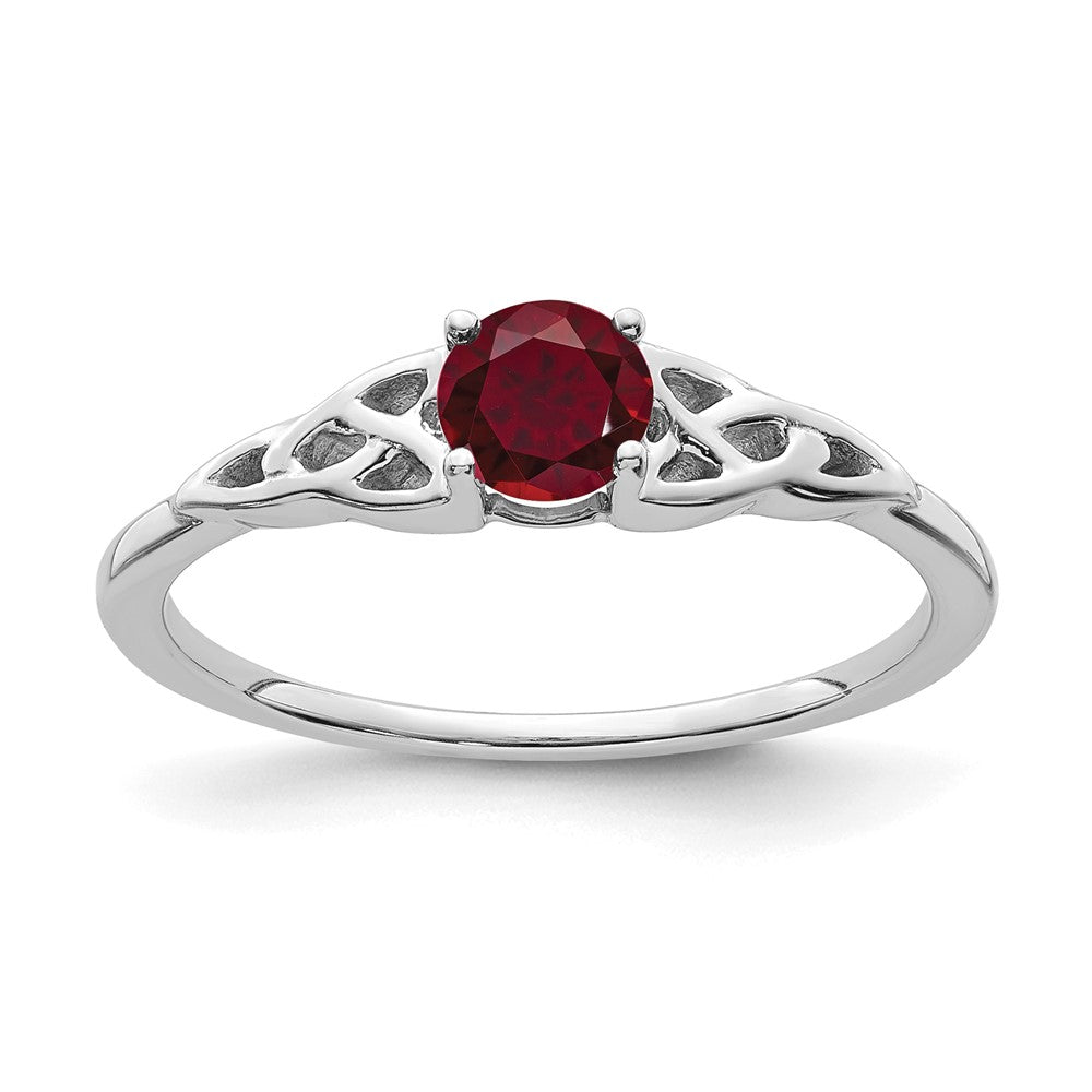 14K White Gold Created Ruby Celtic Knot Ring