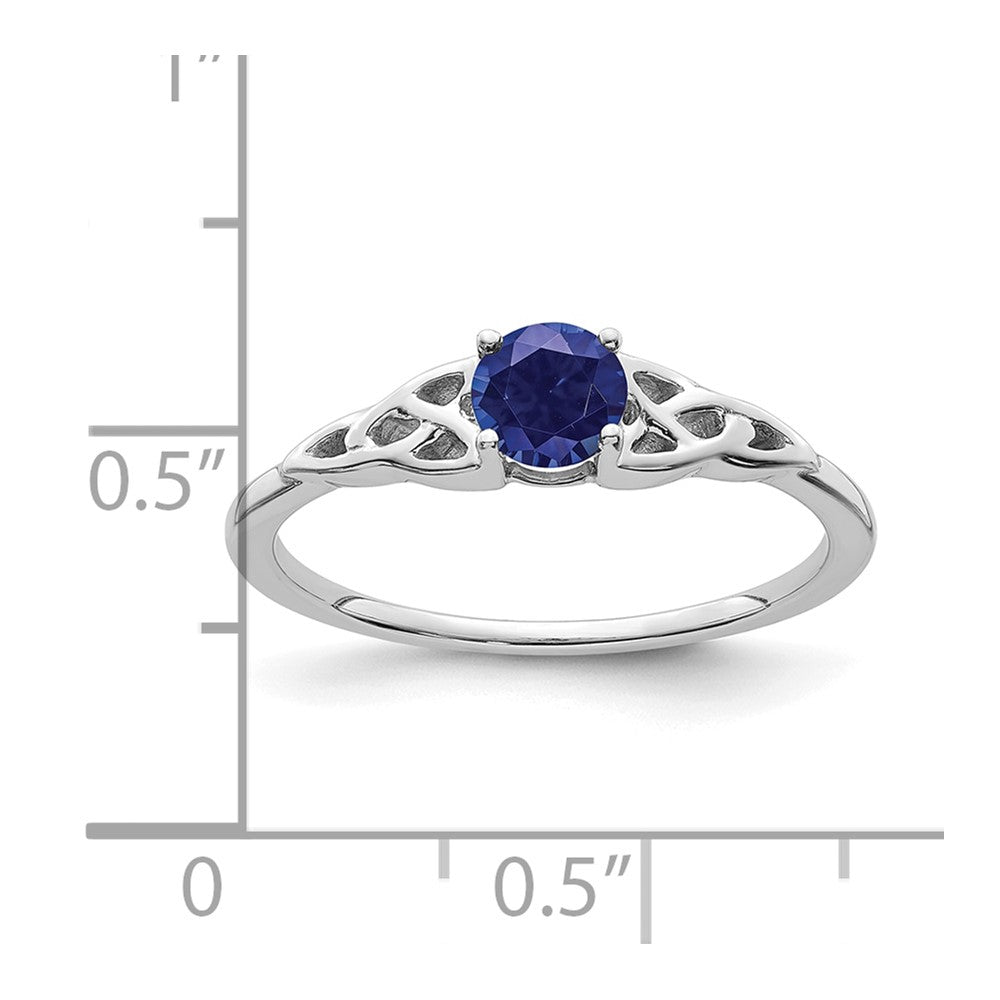 14K White Gold Created Sapphire Celtic Knot Ring