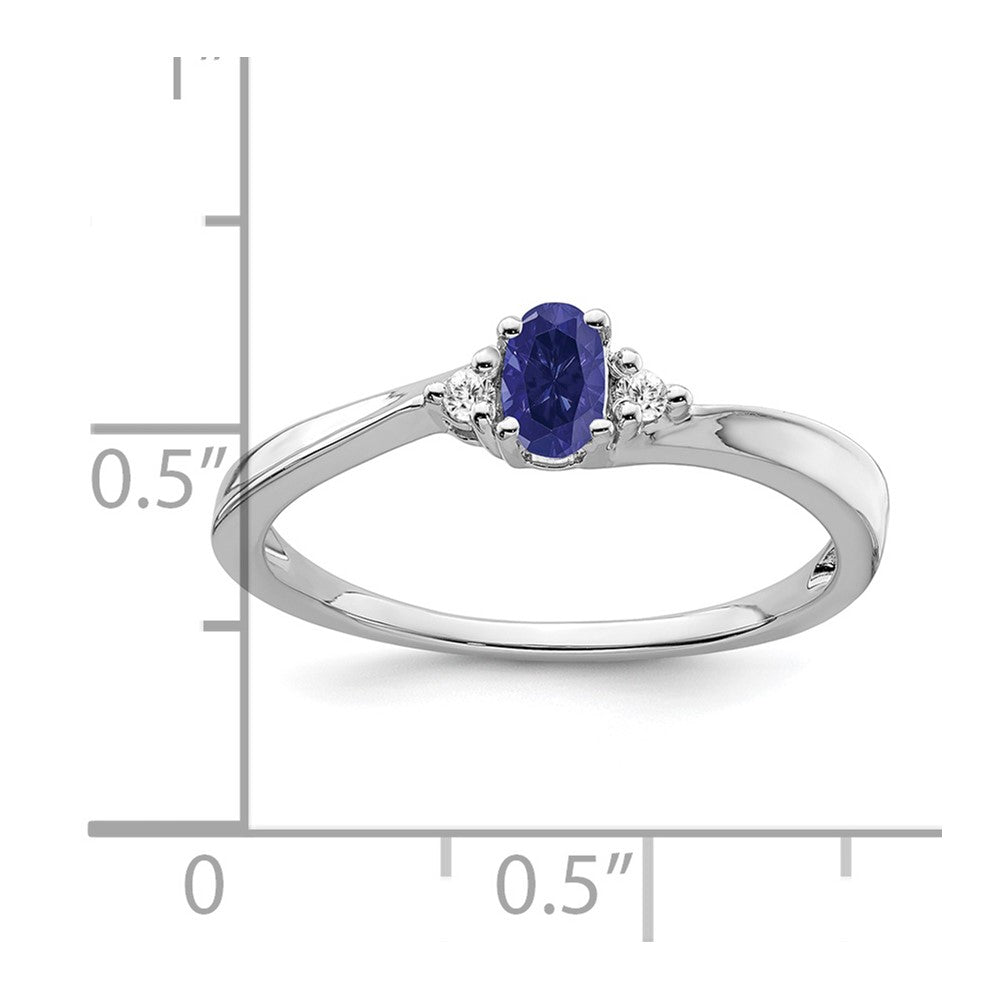 14k White Gold Created Sapphire and Diamond Ring