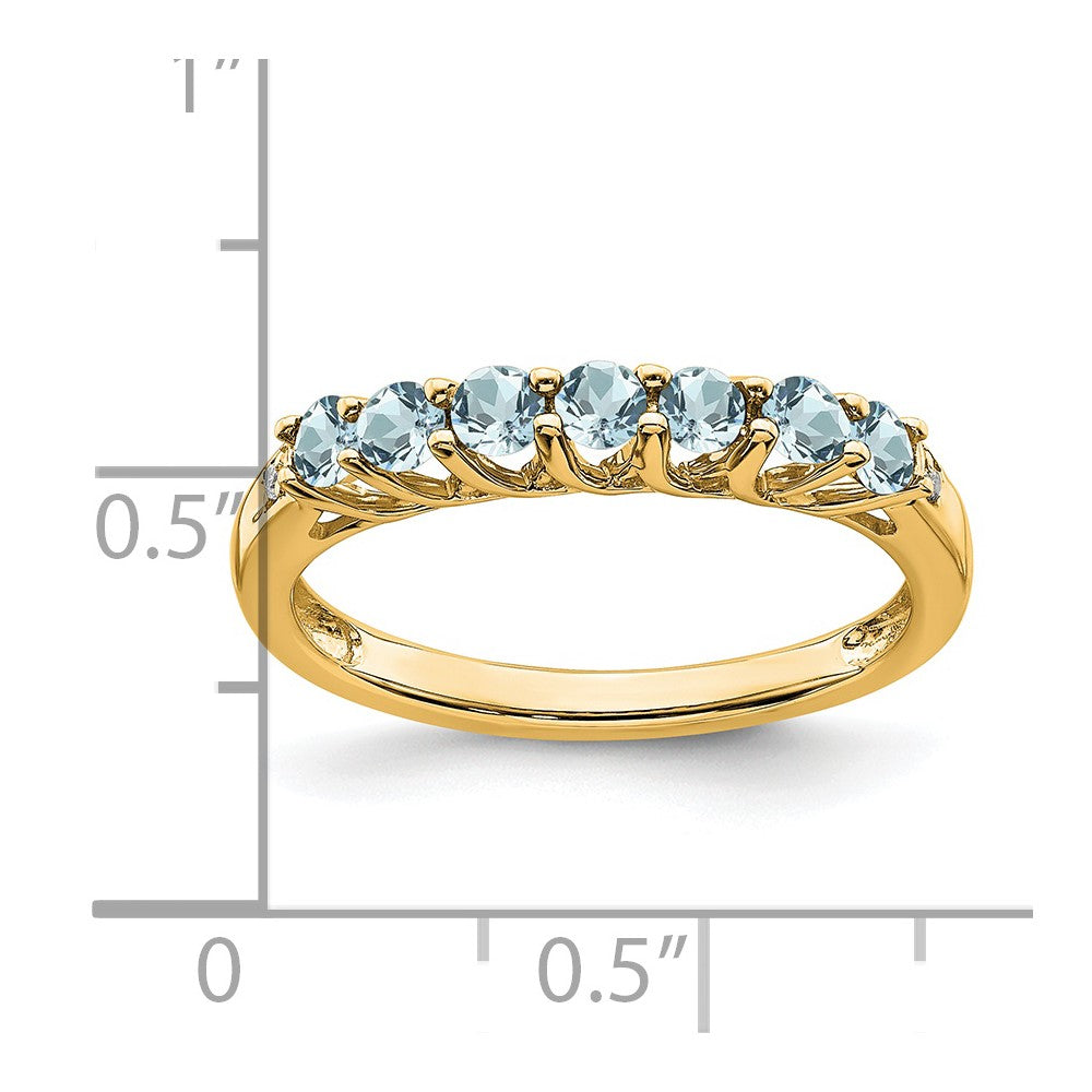 14k Aquamarine and Diamond 7-stone Ring