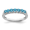14k White Gold Blue Topaz and Diamond 7-stone Ring