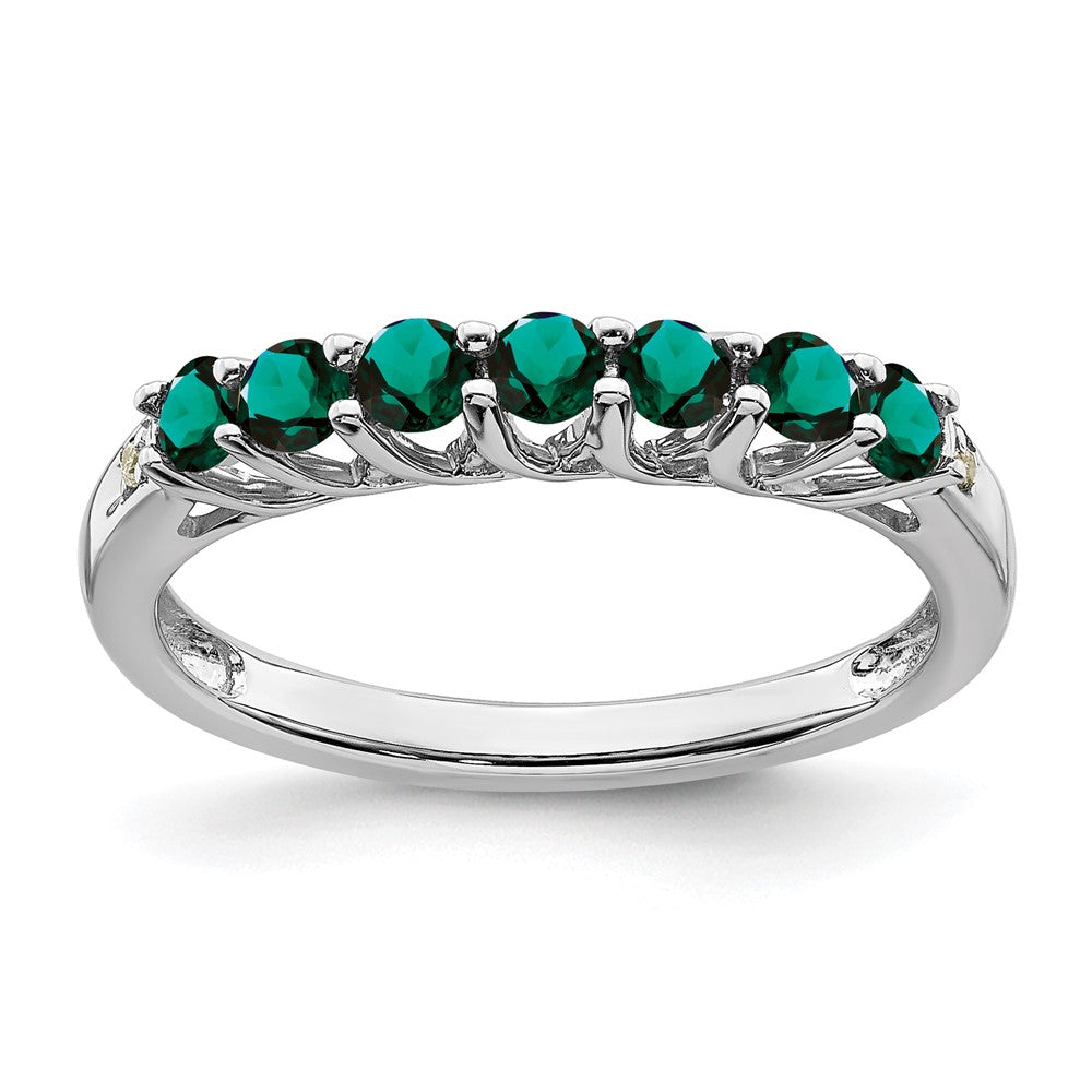 14k White Gold Created Alexandrite and Diamond 7-stone Ring
