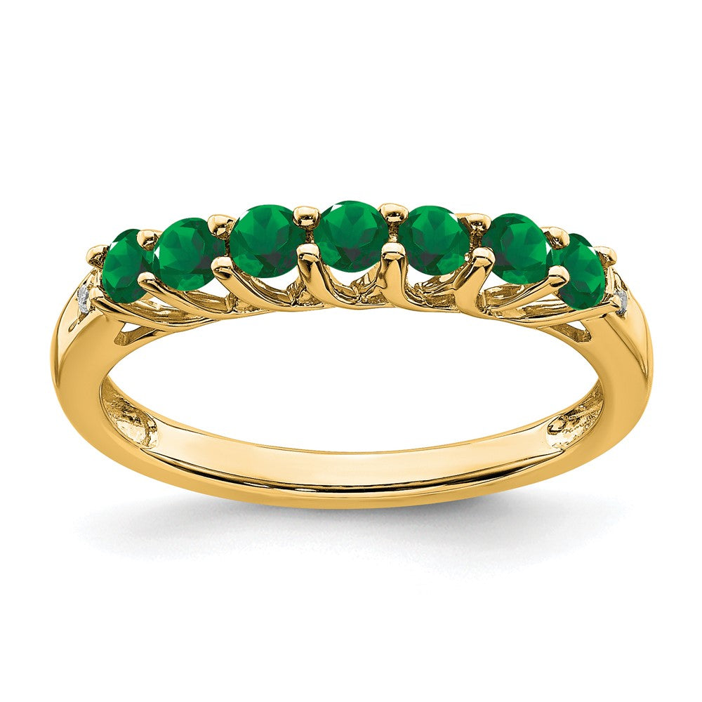 14k Created Emerald and Diamond 7-stone Ring