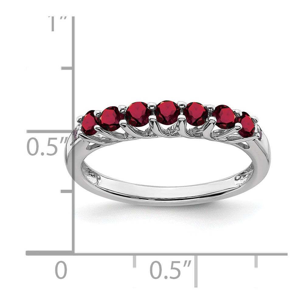 14k White Gold Created Ruby and Diamond 7-stone Ring