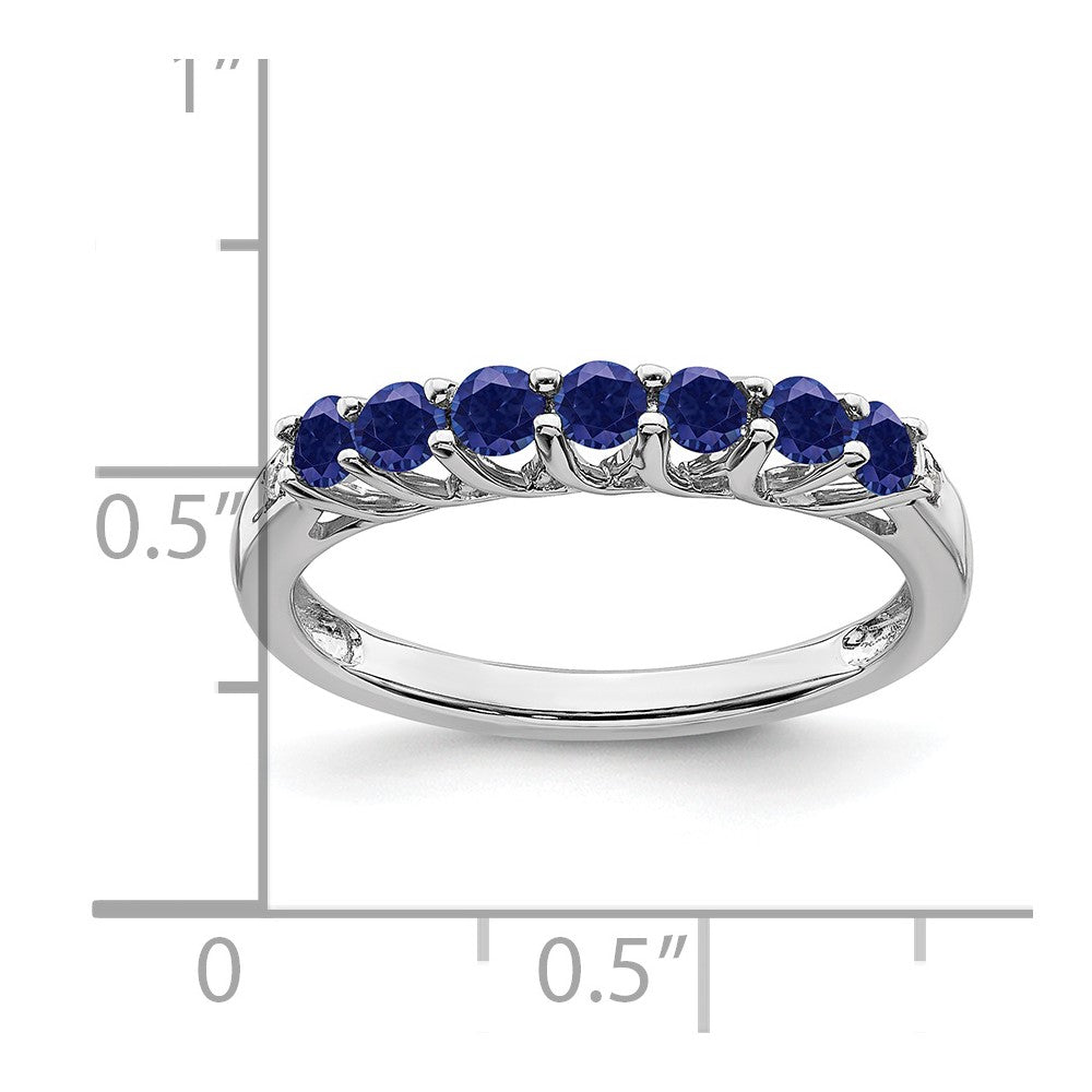 14k White Gold Created Sapphire and Diamond 7-stone Ring
