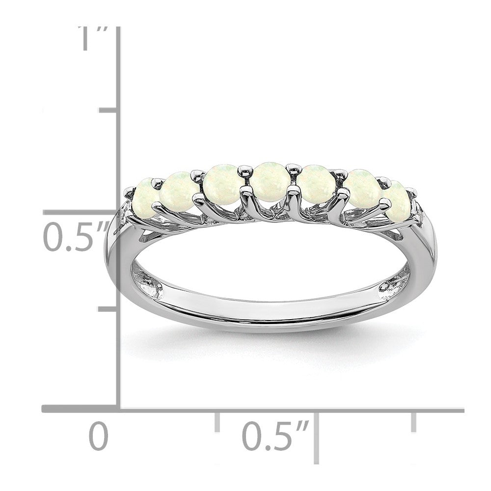 14k White Gold Created Opal and Diamond 7-stone Ring