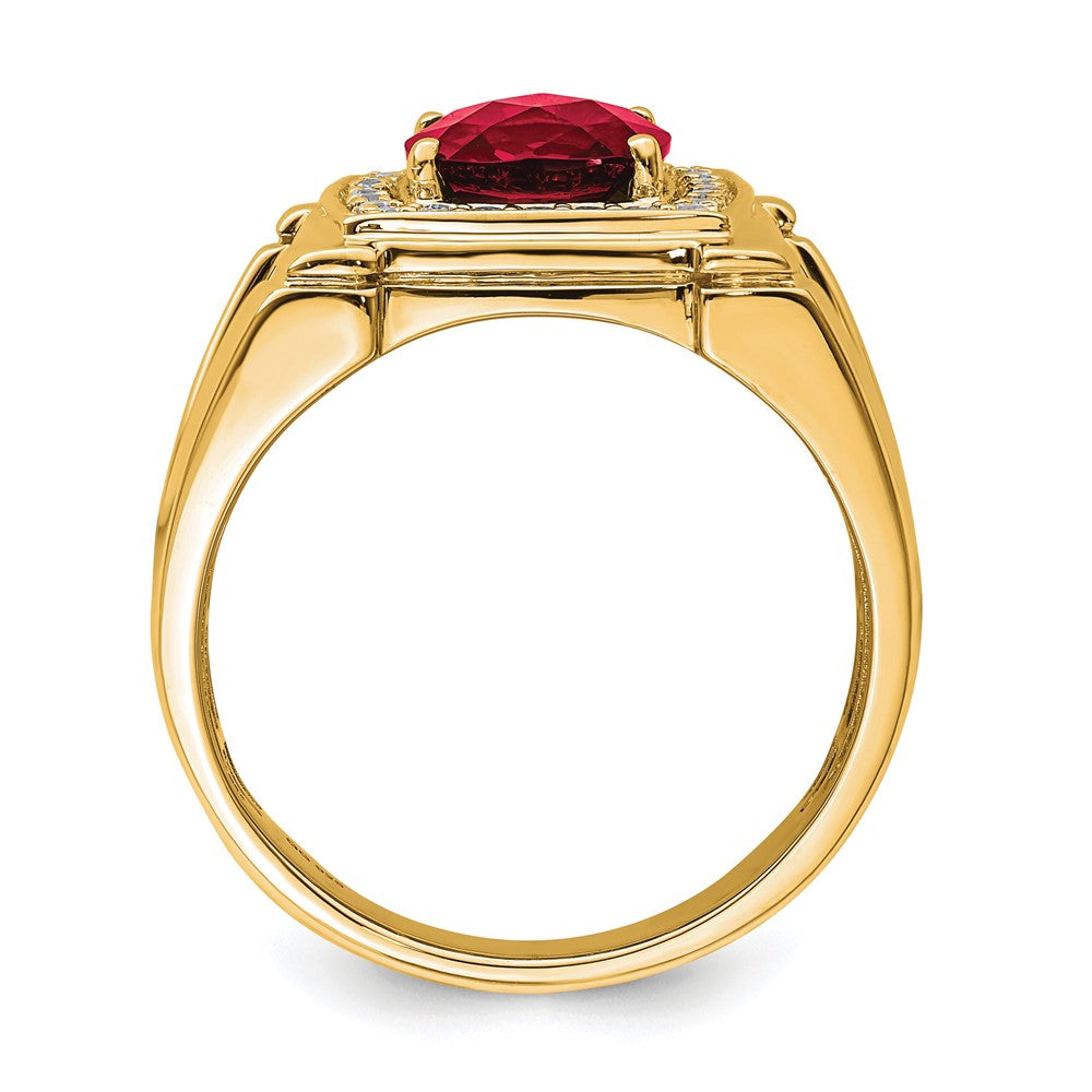 14k Created Checkerboard Ruby and Diamond Mens Ring