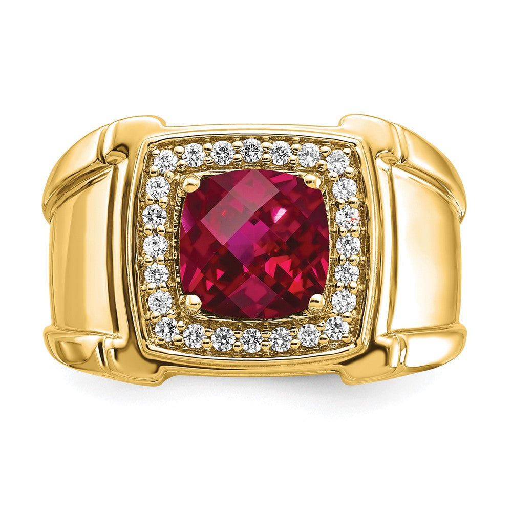 14k Created Checkerboard Ruby and Diamond Mens Ring