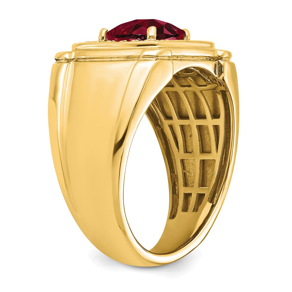14k Created Checkerboard Ruby and Diamond Mens Ring