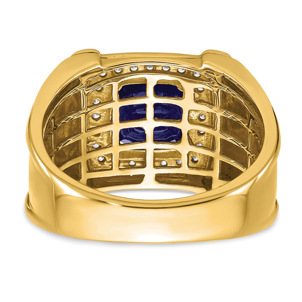 14k Created Checkerboard Sapphire and Diamond Mens Ring