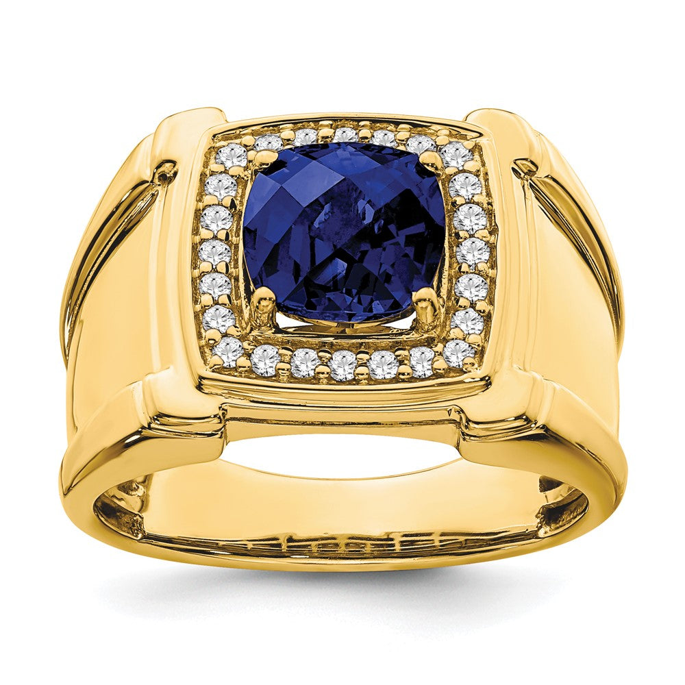 14k Created Checkerboard Sapphire and Diamond Mens Ring