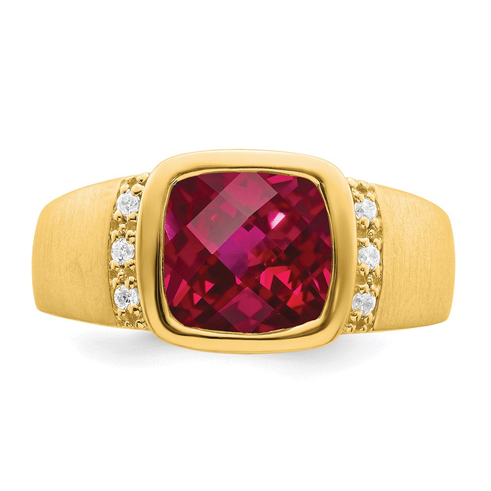 14k Created Ruby and Diamond Mens Ring