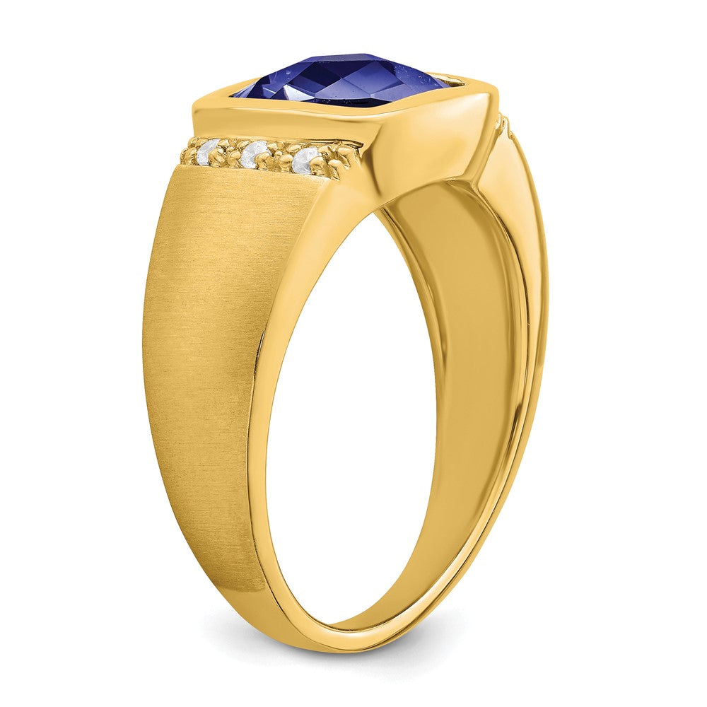14k Created Sapphire and Diamond Mens Ring