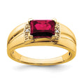 14k Emerald-cut Created Ruby and Diamond Mens Ring