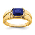 14k Emerald-cut Created Sapphire and Diamond Mens Ring